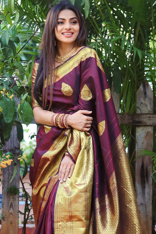 Load image into Gallery viewer, Amiable Wine Soft Silk Saree With Transcendent Blouse Piece
