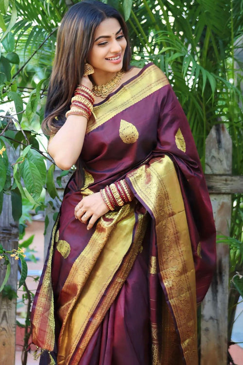 Load image into Gallery viewer, Amiable Wine Soft Silk Saree With Transcendent Blouse Piece
