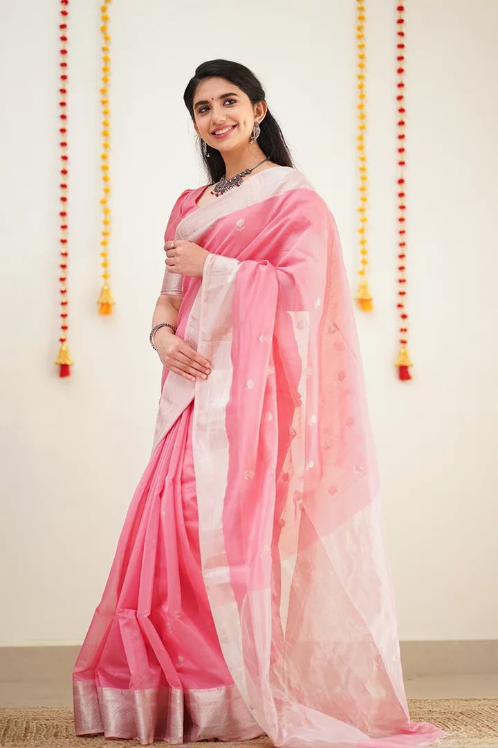 Confounding Pink Cotton Silk Saree With Splendorous Blouse Piece