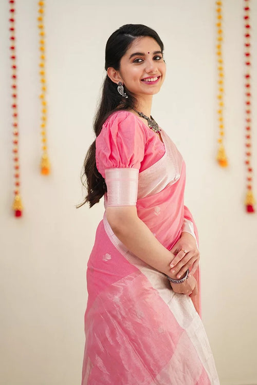 Load image into Gallery viewer, Confounding Pink Cotton Silk Saree With Splendorous Blouse Piece
