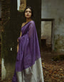 Glowing Purple Soft Banarasi Silk Saree With Skinny Blouse Piece