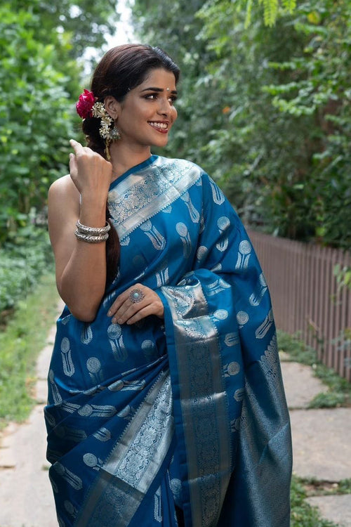 Load image into Gallery viewer, Ornate Blue Soft Silk Saree With Denouement Blouse Piece
