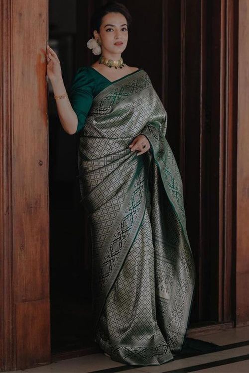 Load image into Gallery viewer, Fragrant Green Soft Silk Saree With Profuse Blouse Piece
