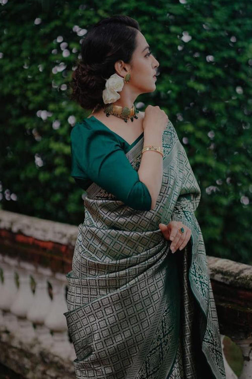 Load image into Gallery viewer, Fragrant Green Soft Silk Saree With Profuse Blouse Piece
