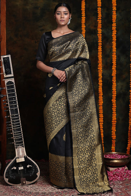 Load image into Gallery viewer, Beautiful Black Soft Silk Saree With Alluring Blouse Piece
