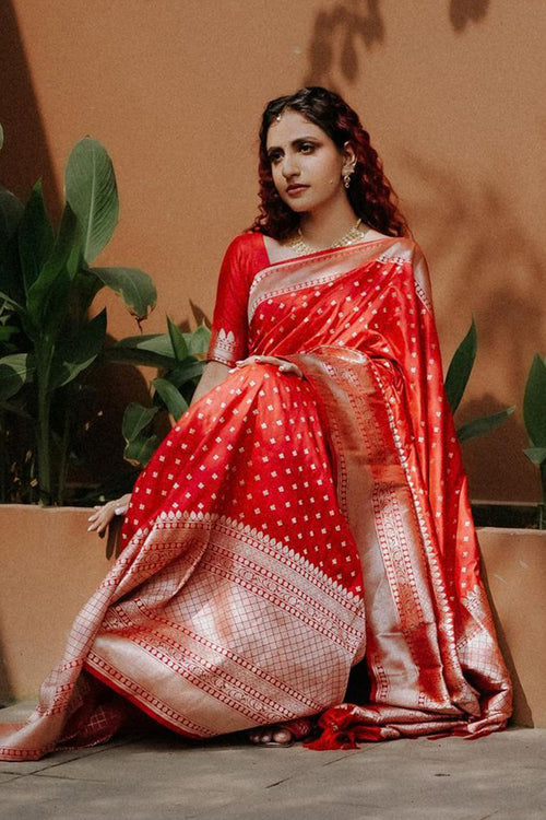 Load image into Gallery viewer, Intricate Red Soft Silk Saree With Delightful Blouse Piece
