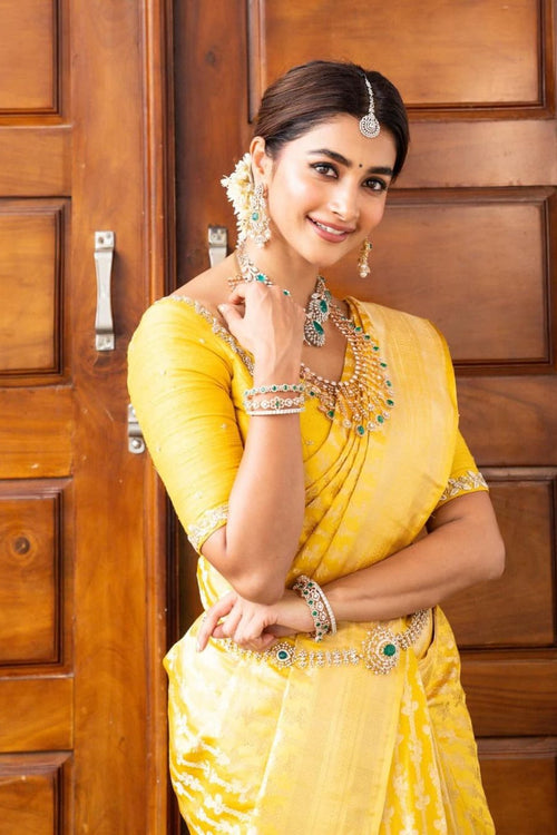 Load image into Gallery viewer, Stunner Yellow Soft Silk Saree With Preferable Blouse Piece
