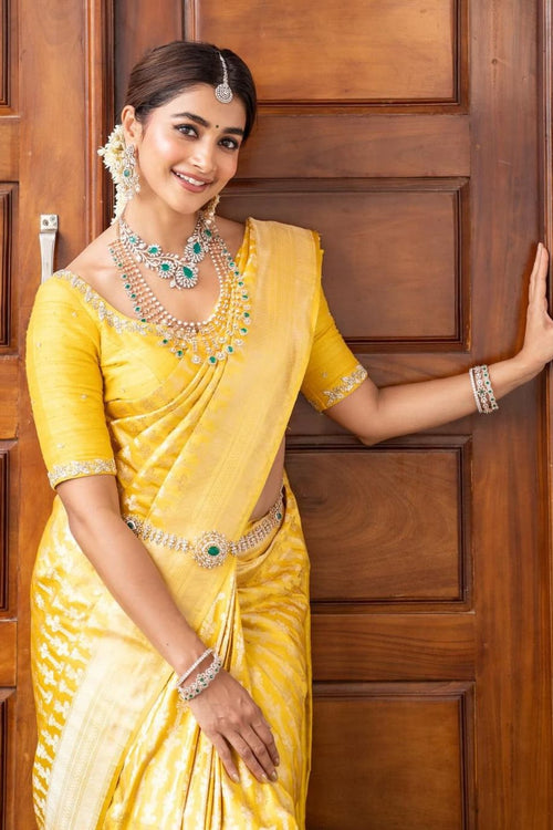 Load image into Gallery viewer, Stunner Yellow Soft Silk Saree With Preferable Blouse Piece
