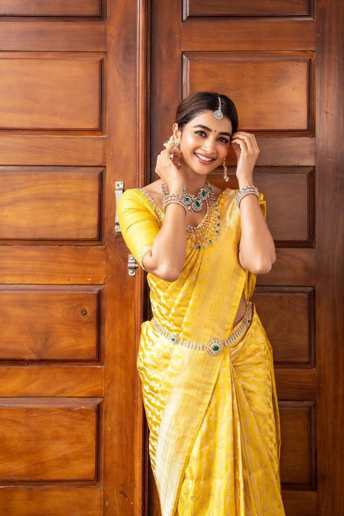 Load image into Gallery viewer, Stunner Yellow Soft Silk Saree With Preferable Blouse Piece
