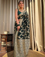 Ethnic Dark Green Soft Silk Saree With Unique Blouse Piece