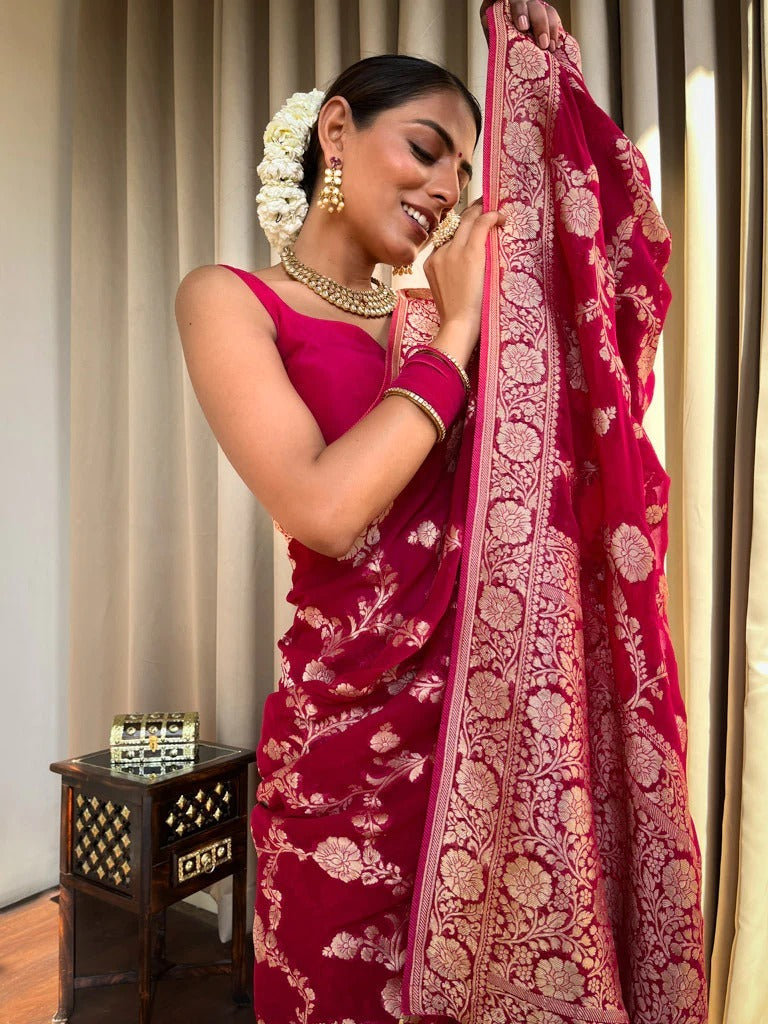 Flaunt Dark Pink Soft Silk Saree With Extraordinary Blouse Piece