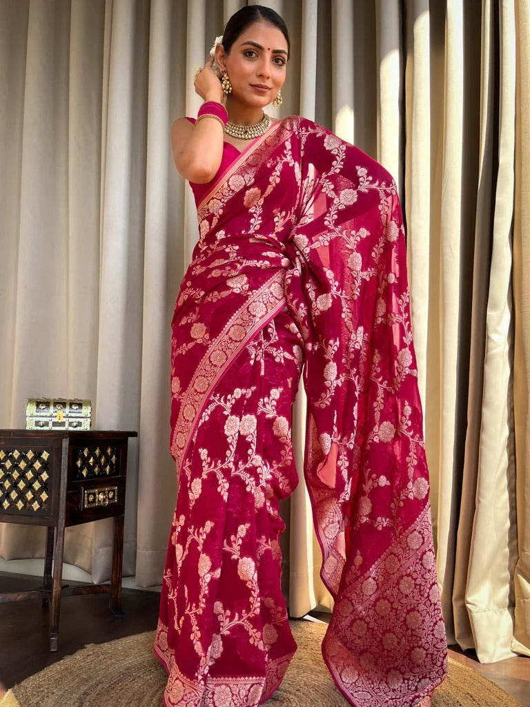 Flaunt Dark Pink Soft Silk Saree With Extraordinary Blouse Piece