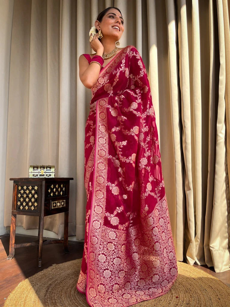 Flaunt Dark Pink Soft Silk Saree With Extraordinary Blouse Piece