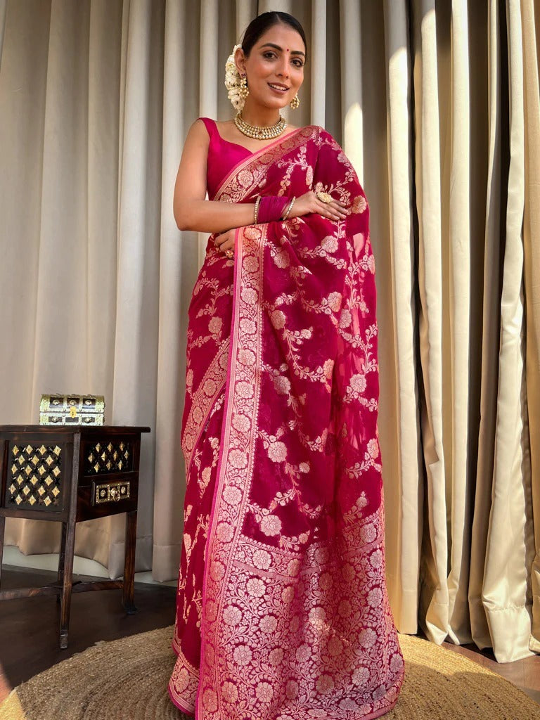 Flaunt Dark Pink Soft Silk Saree With Extraordinary Blouse Piece