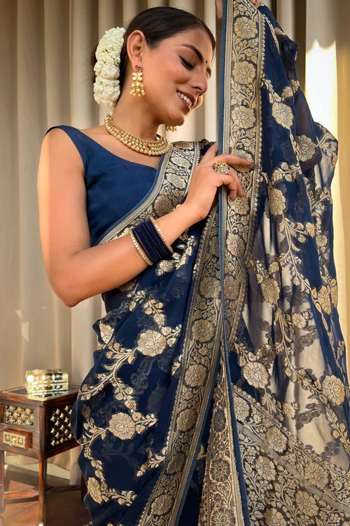 Load image into Gallery viewer, Classy Navy Blue Soft Silk Saree With Arresting Blouse Piece
