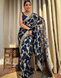 Classy Navy Blue Soft Silk Saree With Arresting Blouse Piece