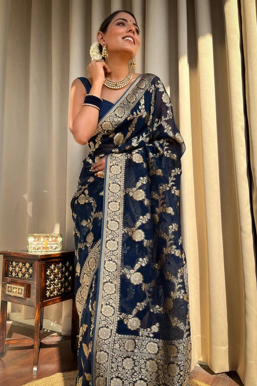 Load image into Gallery viewer, Classy Navy Blue Soft Silk Saree With Arresting Blouse Piece
