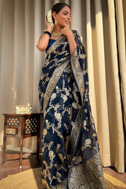 Load image into Gallery viewer, Classy Navy Blue Soft Silk Saree With Arresting Blouse Piece
