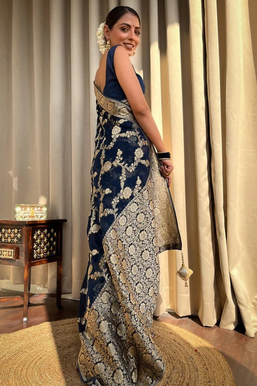 Load image into Gallery viewer, Classy Navy Blue Soft Silk Saree With Arresting Blouse Piece
