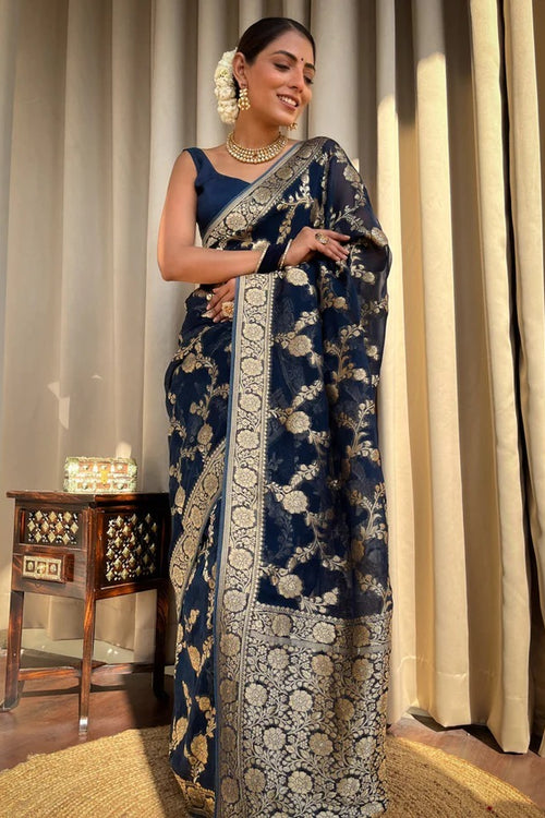 Load image into Gallery viewer, Classy Navy Blue Soft Silk Saree With Arresting Blouse Piece
