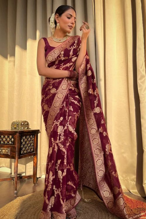 Load image into Gallery viewer, Inspiring Wine Soft Silk Saree With Beauteous Blouse Piece
