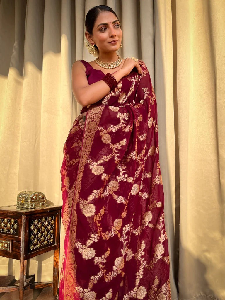 Inspiring Wine Soft Silk Saree With Beauteous Blouse Piece