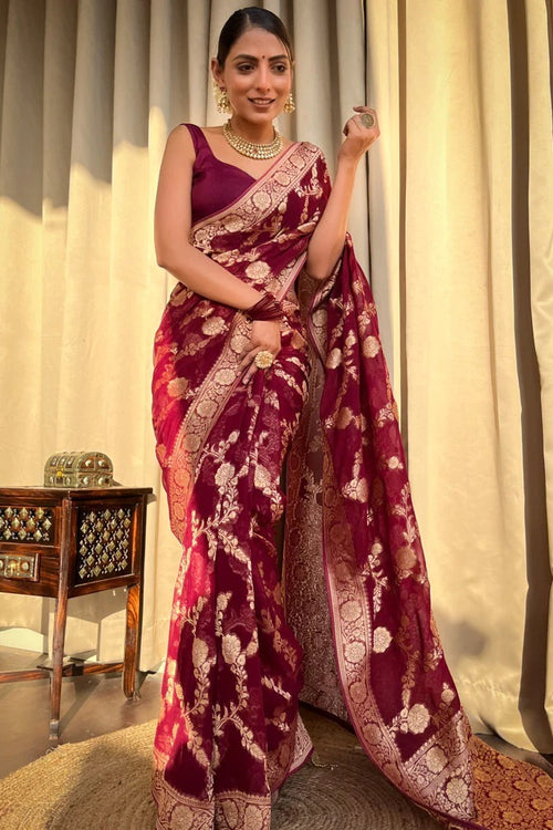 Load image into Gallery viewer, Inspiring Wine Soft Silk Saree With Beauteous Blouse Piece
