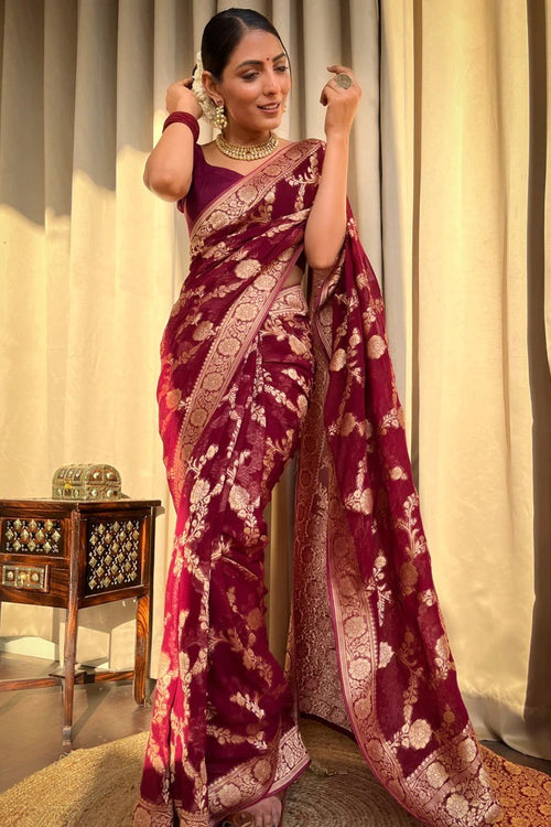 Load image into Gallery viewer, Inspiring Wine Soft Silk Saree With Beauteous Blouse Piece
