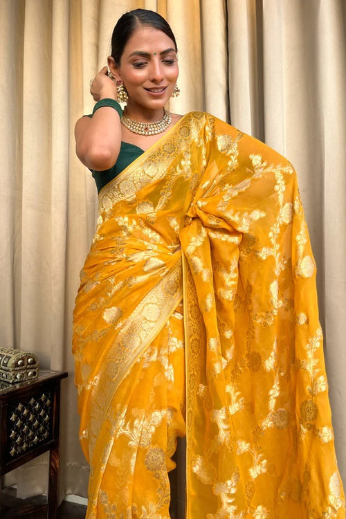 Load image into Gallery viewer, Desirable Yellow Soft Silk Saree With Super classy Blouse Piece
