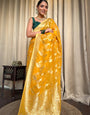 Desirable Yellow Soft Silk Saree With Super classy Blouse Piece