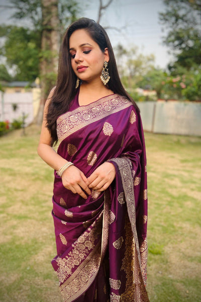 Lissome Wine Soft Silk Saree With Desultory Blouse Piece