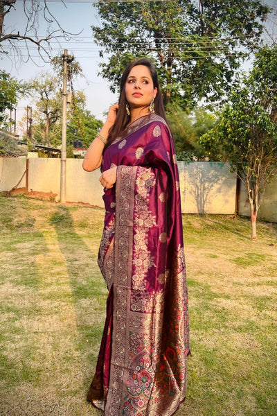Lissome Wine Soft Silk Saree With Desultory Blouse Piece