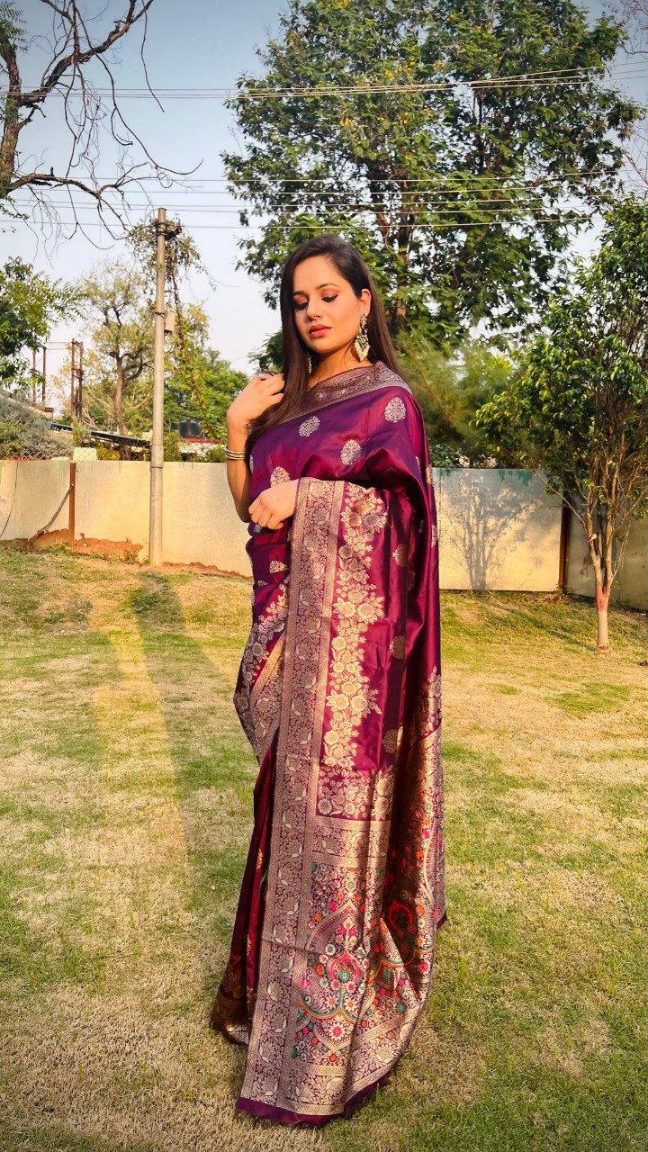 Lissome Wine Soft Silk Saree With Desultory Blouse Piece