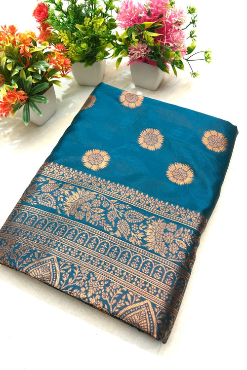 Load image into Gallery viewer, Elaborate Rama Soft Silk Saree With Amiable Blouse Piece
