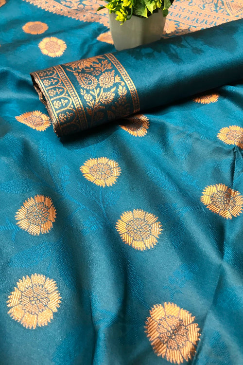 Load image into Gallery viewer, Elaborate Rama Soft Silk Saree With Amiable Blouse Piece
