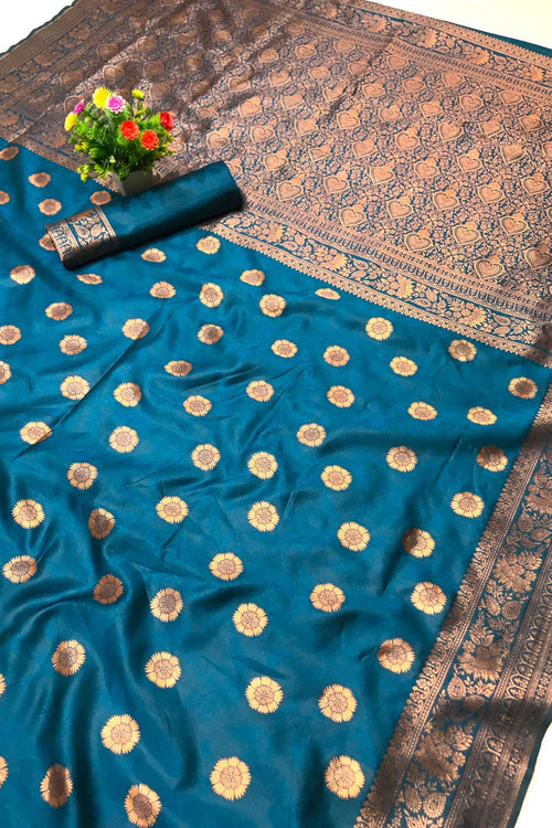 Load image into Gallery viewer, Elaborate Rama Soft Silk Saree With Amiable Blouse Piece
