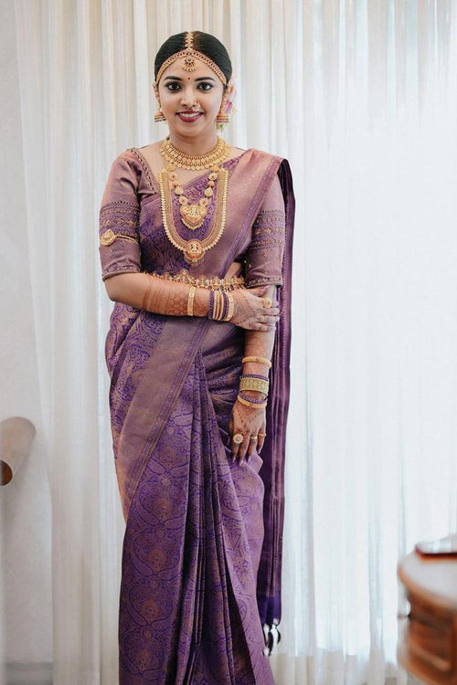 Load image into Gallery viewer, Panoply Purple Soft Silk Saree With Elaborate Blouse Piece
