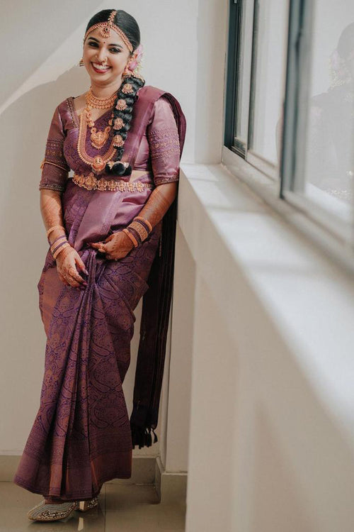 Load image into Gallery viewer, Panoply Purple Soft Silk Saree With Elaborate Blouse Piece
