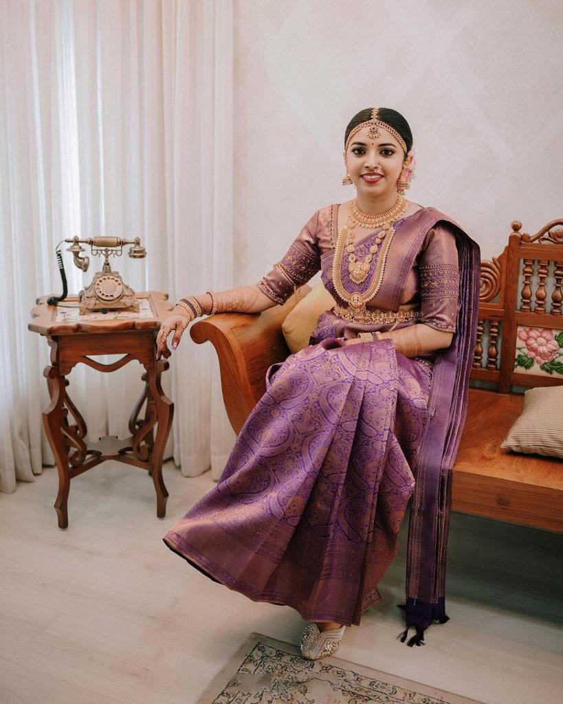 Panoply Purple Soft Silk Saree With Elaborate Blouse Piece