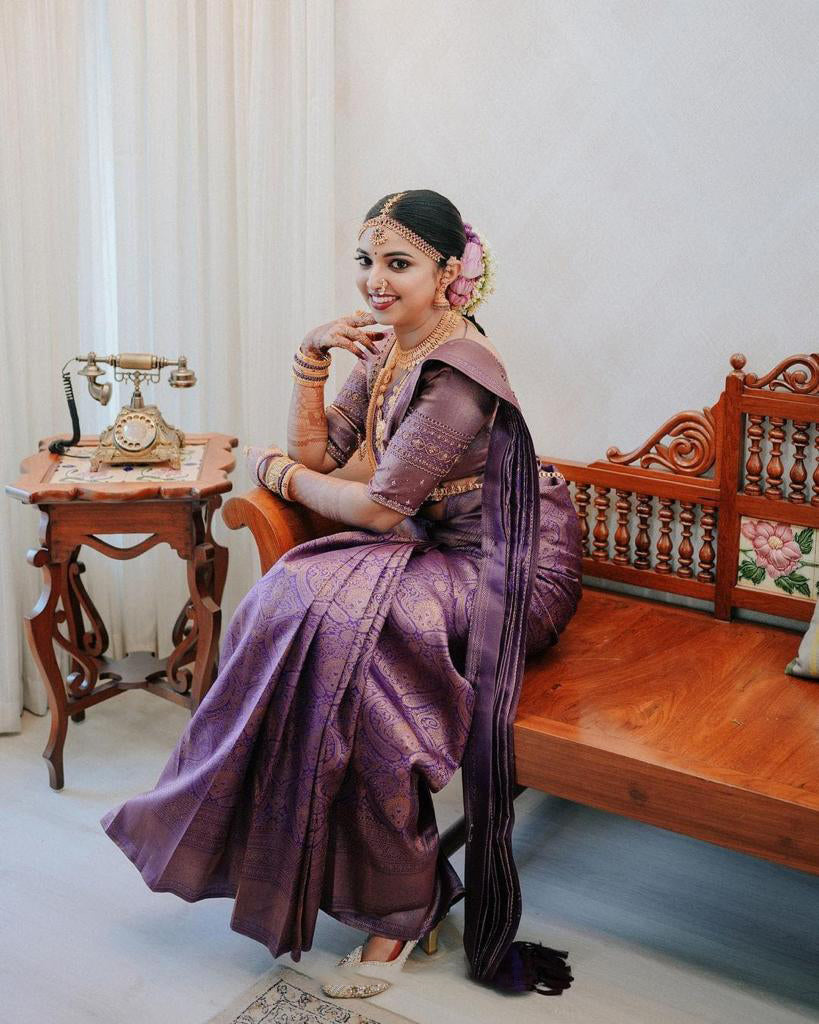 Panoply Purple Soft Silk Saree With Elaborate Blouse Piece