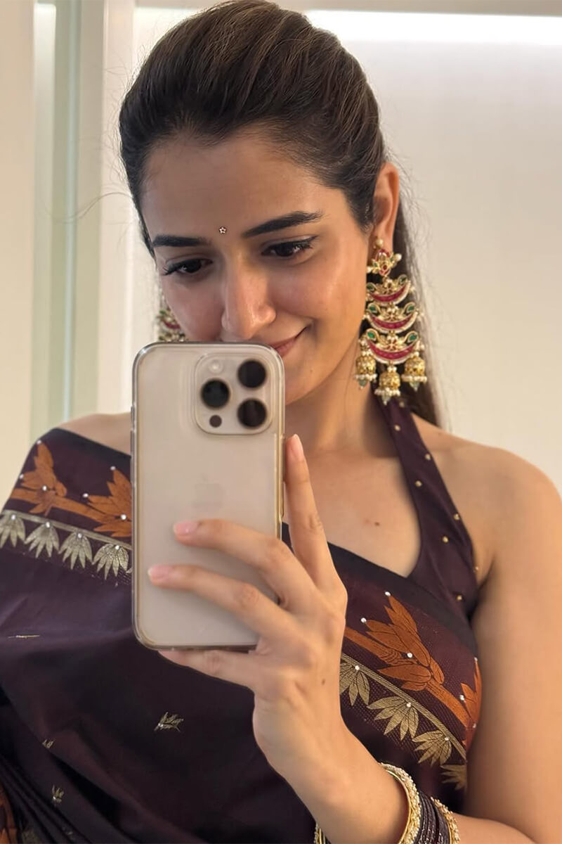 Vibrant Brown Soft Silk Saree With Excellent Blouse Piece