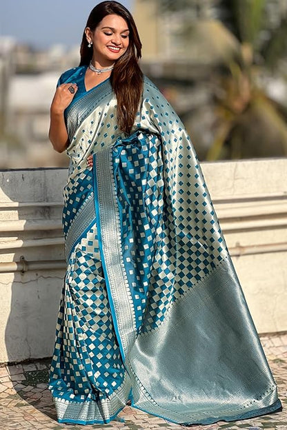 Beguiling Firozi Soft Silk Saree With Dazzling Blouse Piece