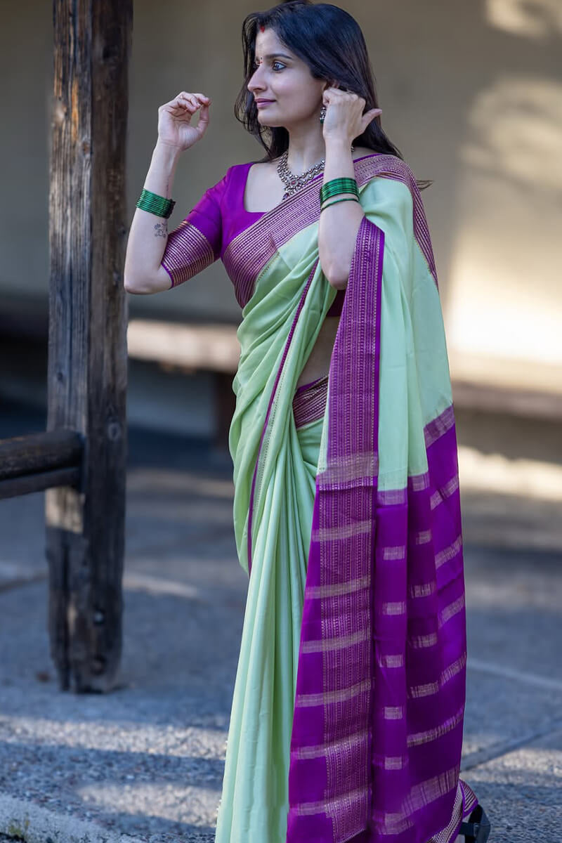 Whimsical Sea Green Soft Silk Saree With Fantabulous Blouse Piece