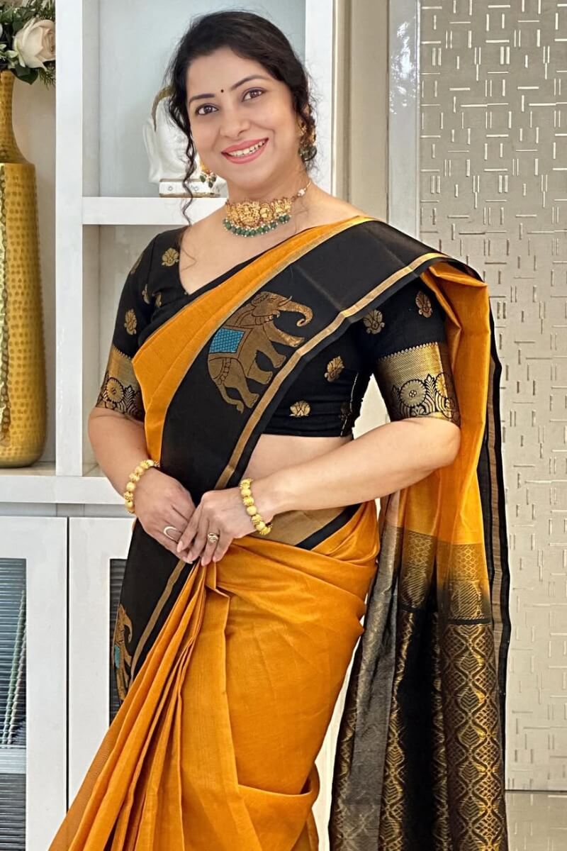 Vestigial Mustard Soft Silk Saree With Adorable Blouse Piece
