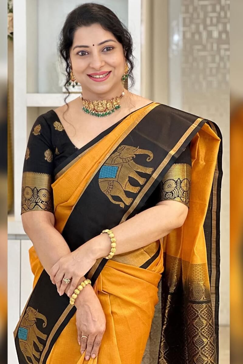 Vestigial Mustard Soft Silk Saree With Adorable Blouse Piece