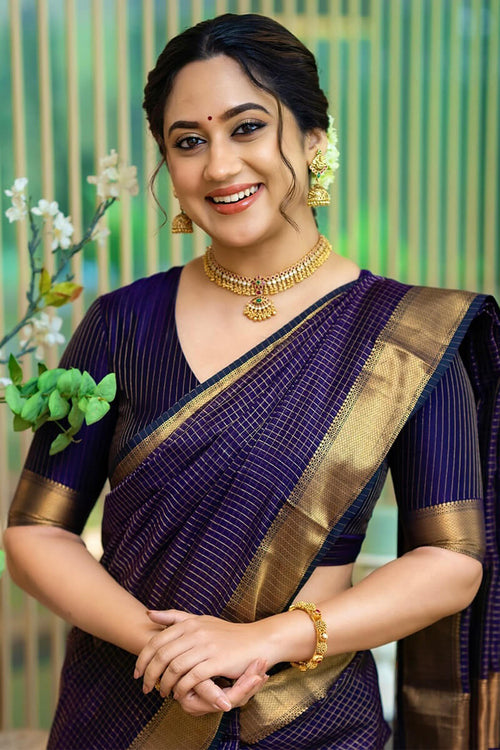 Load image into Gallery viewer, Adoring Navy Blue Soft Silk Saree With Delightful Blouse Piece
