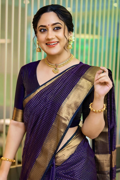Load image into Gallery viewer, Adoring Navy Blue Soft Silk Saree With Delightful Blouse Piece
