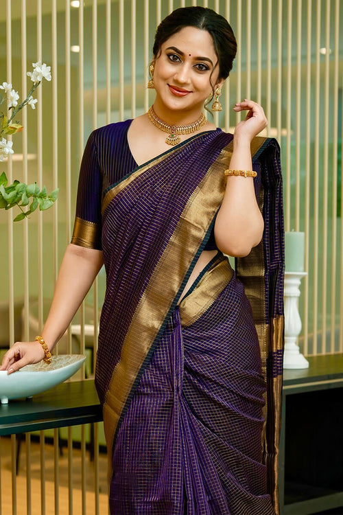 Load image into Gallery viewer, Adoring Navy Blue Soft Silk Saree With Delightful Blouse Piece
