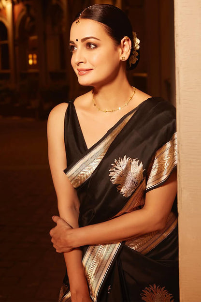 Surpassing Black Soft Silk Saree With Outstanding Blouse Piece