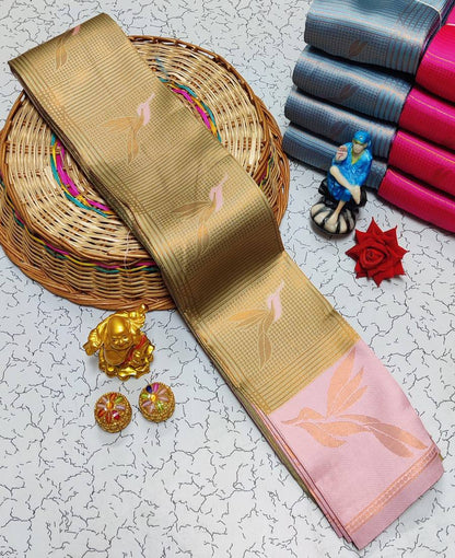 Glorious Beige Soft Banarasi Silk Saree With Pleasant Blouse Piece
